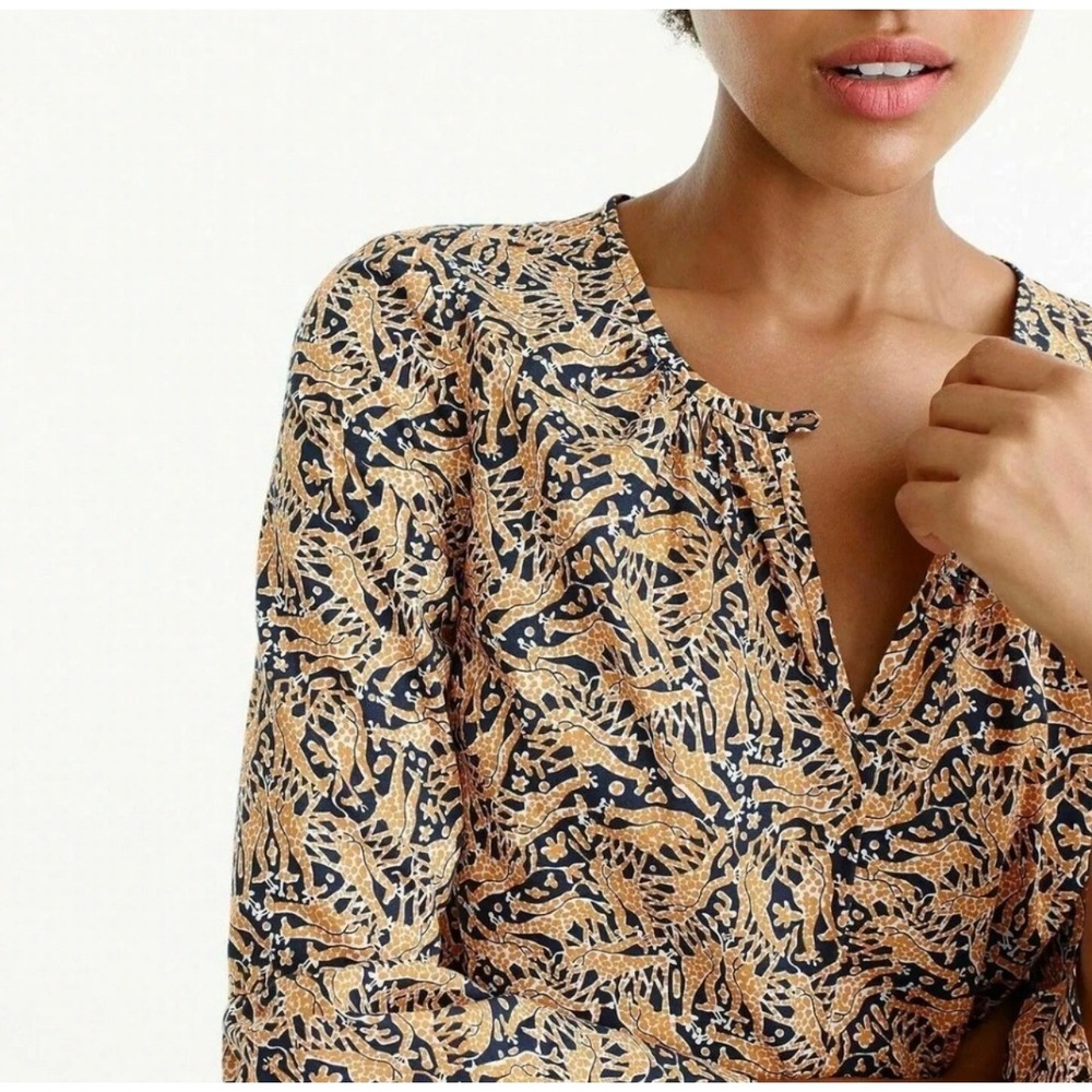 Drakes London J. Crew Novelty Animal Giraffe Top Boho Womens 4 Whimsical Vibrant